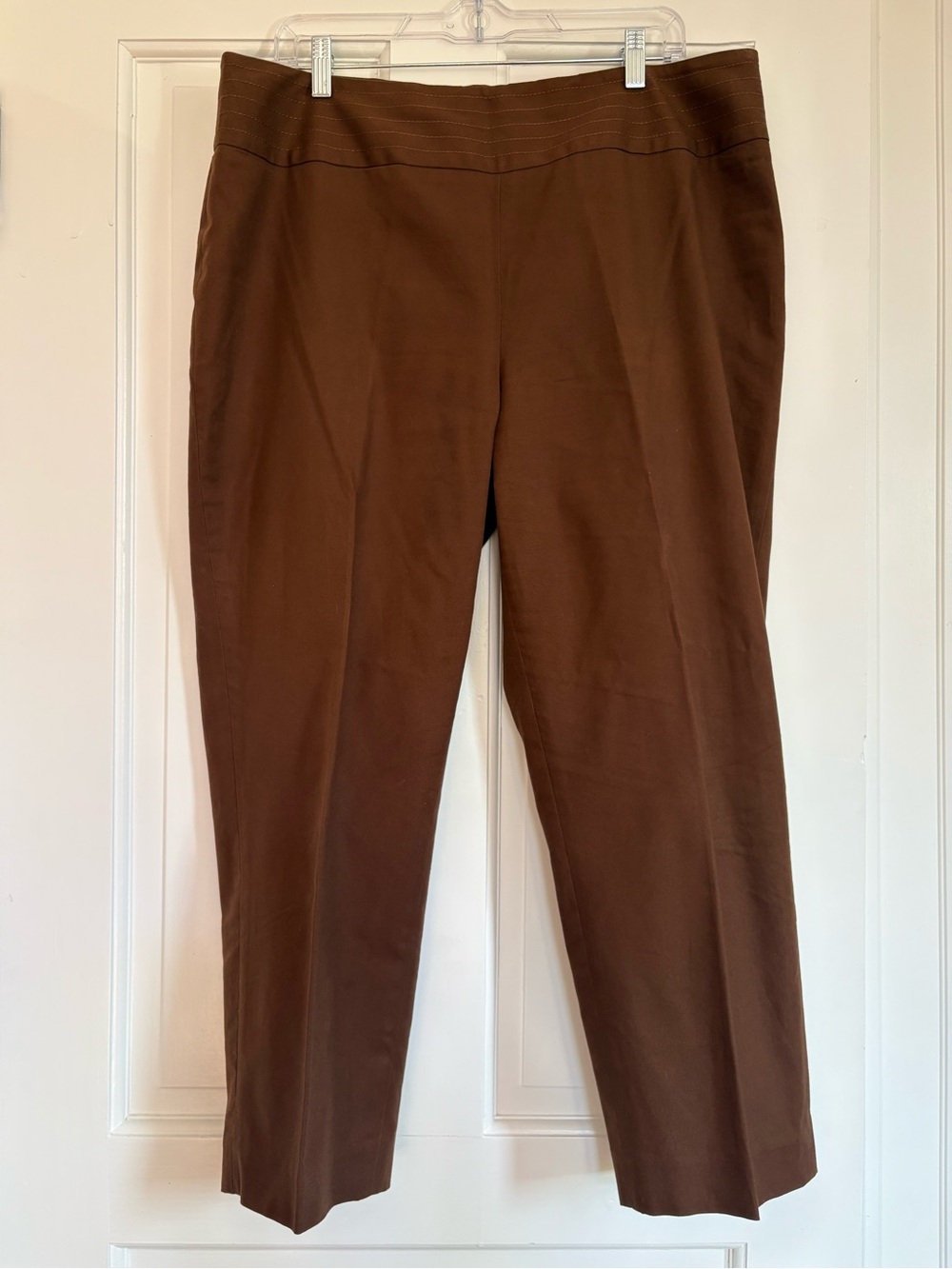 Ann Klein Brown Cropped Pants Side Zip High Waist Stretch Casual Office Size 16
